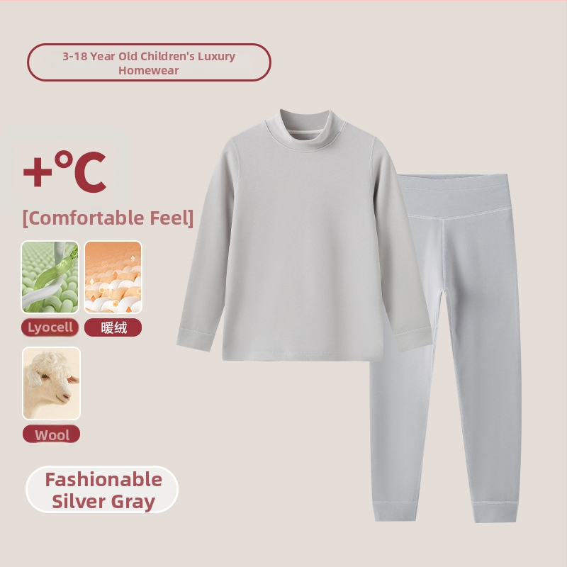 Vaikų terminis komplektas su aukštu kaklu – unisex viršus ir apatiniai, Lyocell mišinys, storesnis šilumos palaikymas, skirtas rudeniui ir žiemai
