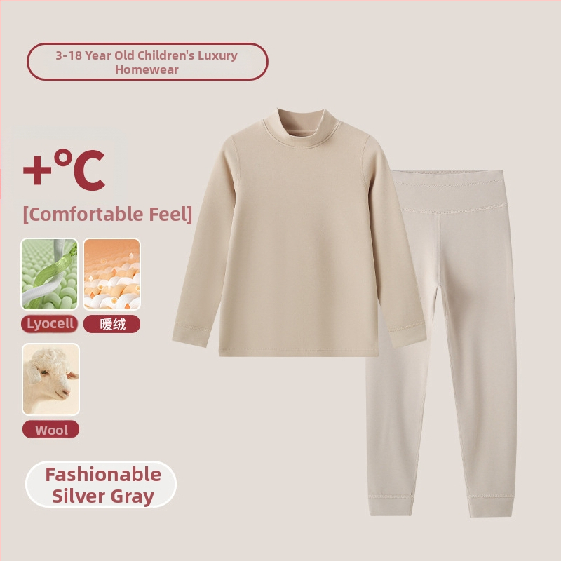 Vaikų terminis komplektas su aukštu kaklu – unisex viršus ir apatiniai, Lyocell mišinys, storesnis šilumos palaikymas, skirtas rudeniui ir žiemai