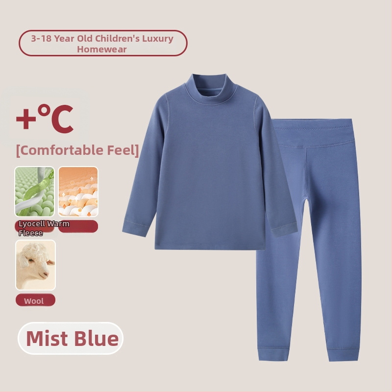 Vaikų terminis komplektas su aukštu kaklu – unisex viršus ir apatiniai, Lyocell mišinys, storesnis šilumos palaikymas, skirtas rudeniui ir žiemai