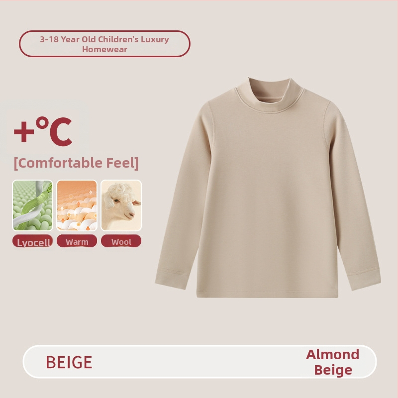 Vaikų terminis komplektas su aukštu kaklu – unisex viršus ir apatiniai, Lyocell mišinys, storesnis šilumos palaikymas, skirtas rudeniui ir žiemai