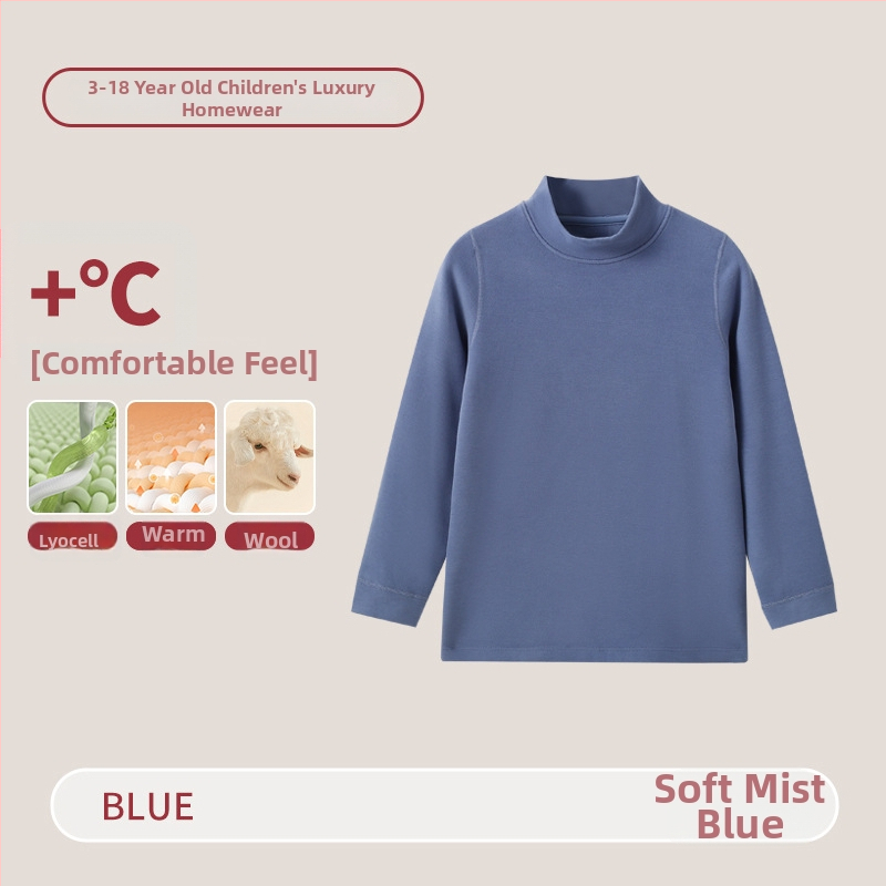 Vaikų terminis komplektas su aukštu kaklu – unisex viršus ir apatiniai, Lyocell mišinys, storesnis šilumos palaikymas, skirtas rudeniui ir žiemai