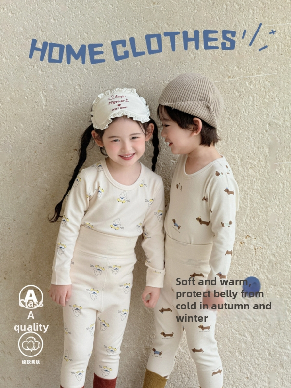 Dječji unisex pamukni set pidžama za jesen-zimu (okrugli vrat, mekana obrada)