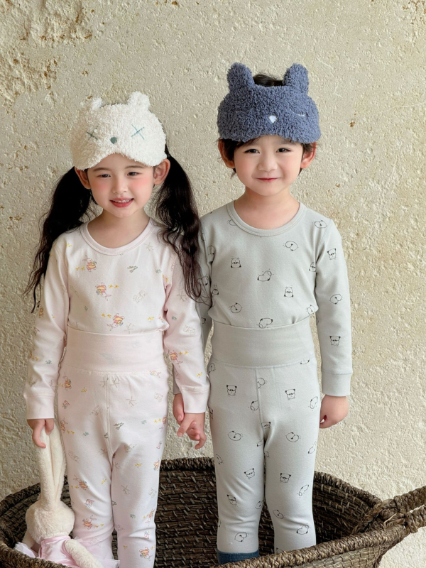 Dječji unisex pamukni set pidžama za jesen-zimu (okrugli vrat, mekana obrada)