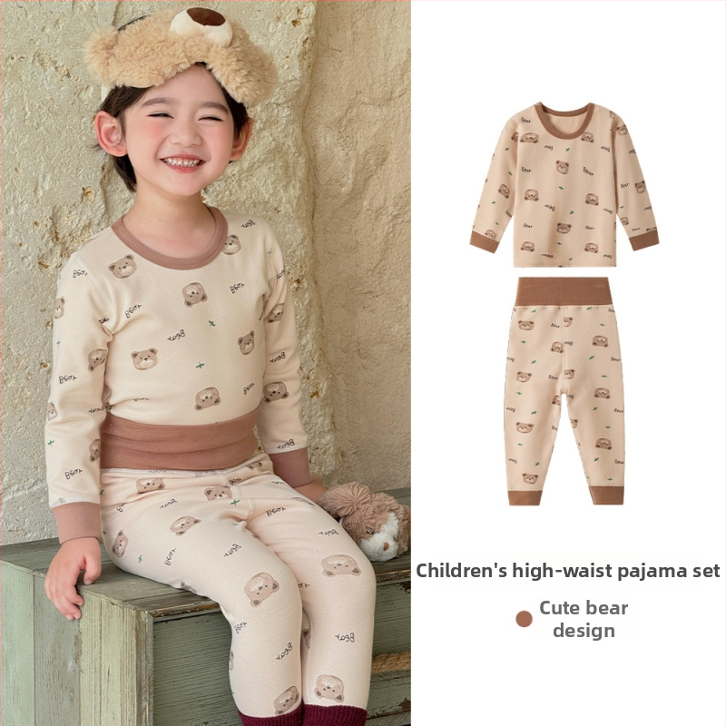 Dječji unisex pamukni set pidžama za jesen-zimu (okrugli vrat, mekana obrada)