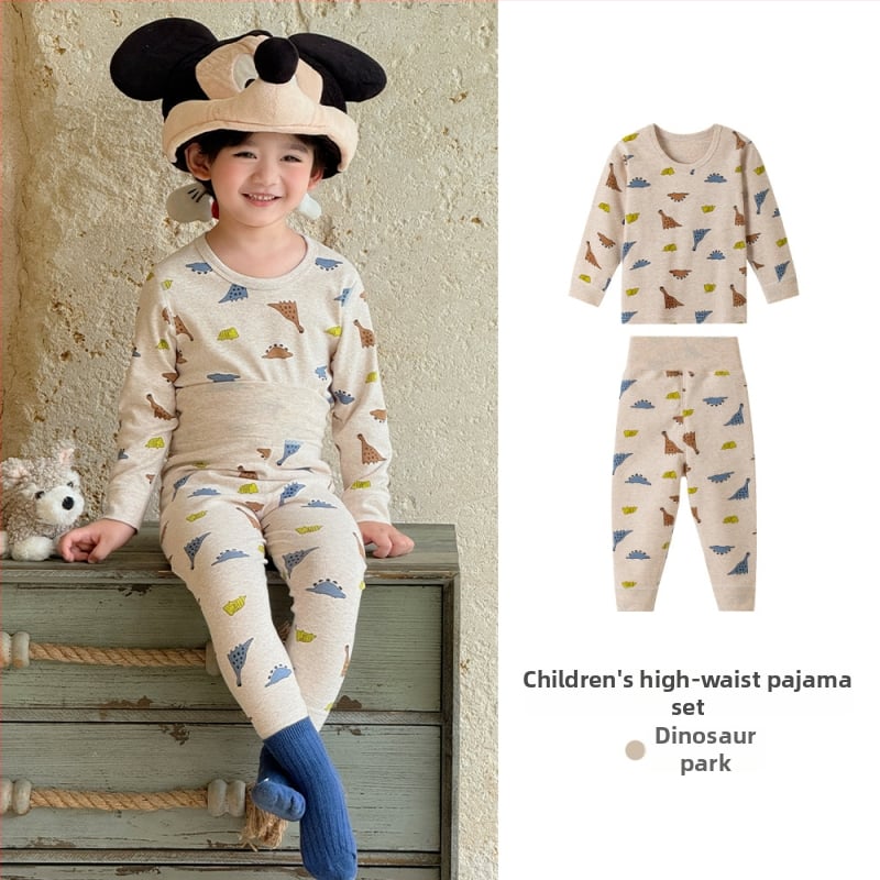Dječji unisex pamukni set pidžama za jesen-zimu (okrugli vrat, mekana obrada)
