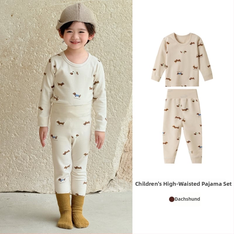 Dječji unisex pamukni set pidžama za jesen-zimu (okrugli vrat, mekana obrada)