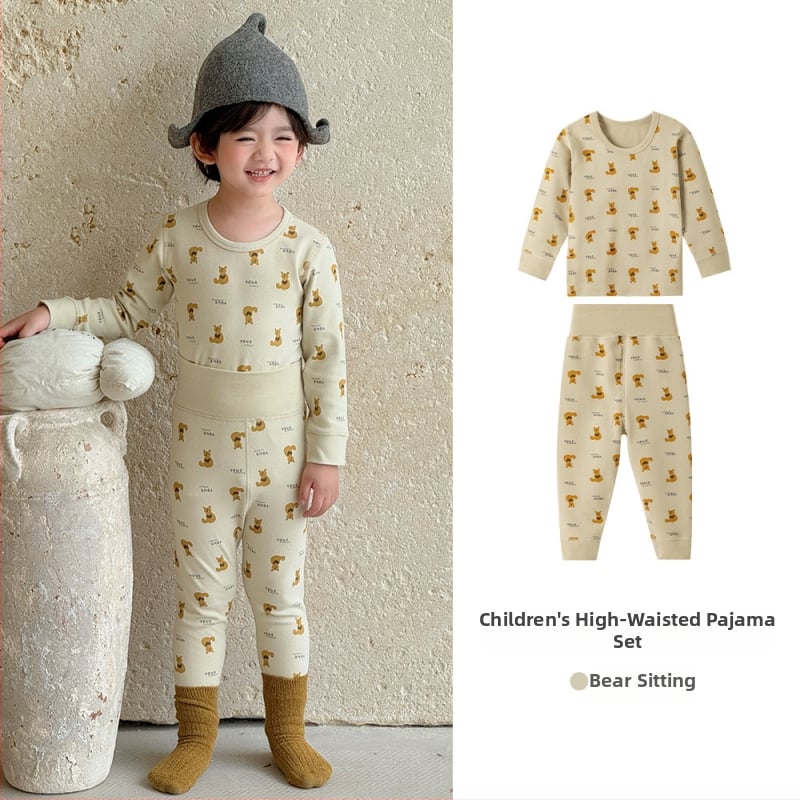 Dječji unisex pamukni set pidžama za jesen-zimu (okrugli vrat, mekana obrada)