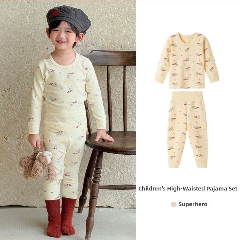 Dječji unisex pamukni set pidžama za jesen-zimu (okrugli vrat, mekana obrada)