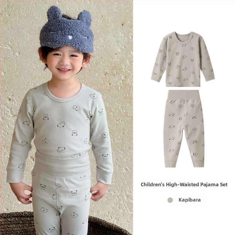 Dječji unisex pamukni set pidžama za jesen-zimu (okrugli vrat, mekana obrada)