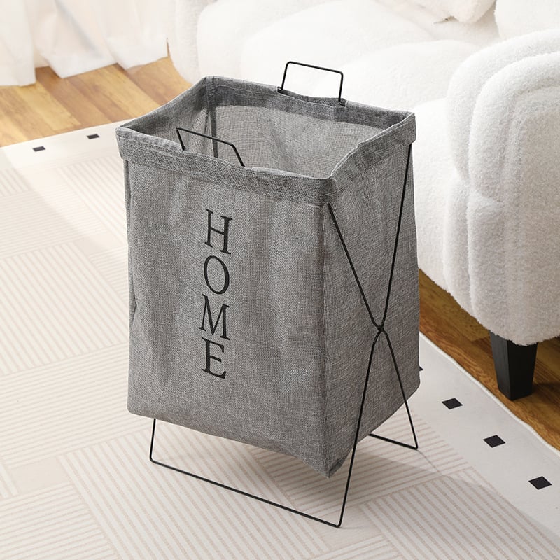 Koš za rublje sa stalkom od kovanog željeza, sklopivi platneni koš, moderni minimalistički dizajn; materijal: poliester-bavlano platno i poliester len