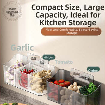 Skaidrus sieninis sandėliavimo krepšelis česnakui, imbierui ir svogūnams – plastikas, be skylių, virtuvės organizatorius
