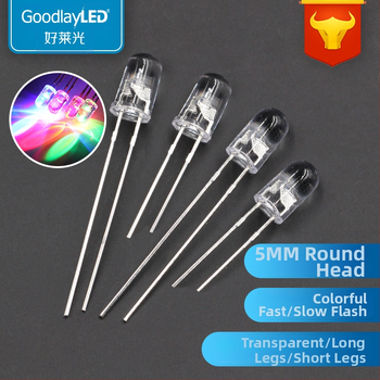 LED granulių F5/5mm, skaidri galvutė, daugiaspalvis mirgėjimas (greitas ir lėtas), 20 mA; 1.8–2.2 V; 0.06 W; CRI 80–90; šviesos srautas 2000–3000 lm