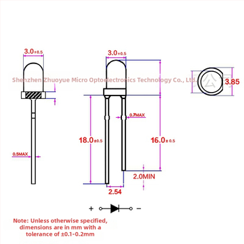 Tiesiogiai prijungiama LED indikatorinė kapsulė, 20 mA, 1.8–2.2 V, 0.06 W, Sanan lustas, 30° matymo kampas