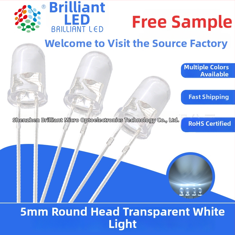 F5 LED lemputės karoliukas, 20 mA, 3.0–3.4 V, 0.06 W, 20° sklaidos kampas, Sanan čipas