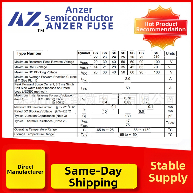 Schottky diodas, SMD, SS24/SK24, 2A/40V, SMA/SMAF/SMB pakuotė
