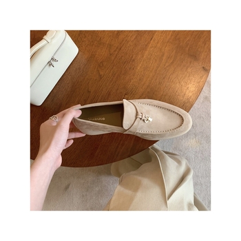 Loafers din piele de capră, fără șireturi, cu înălțire internă, ciucuri cu cataramă, talpă groasă, stil britanic