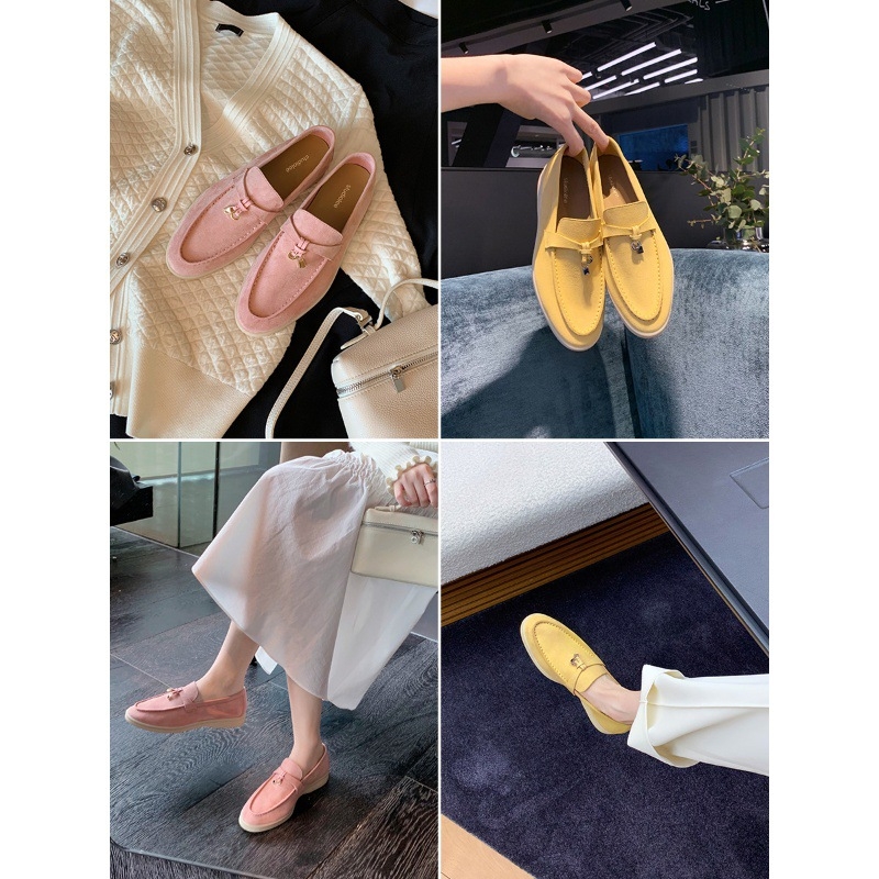 Loafers din piele de capră, fără șireturi, cu înălțire internă, ciucuri cu cataramă, talpă groasă, stil britanic