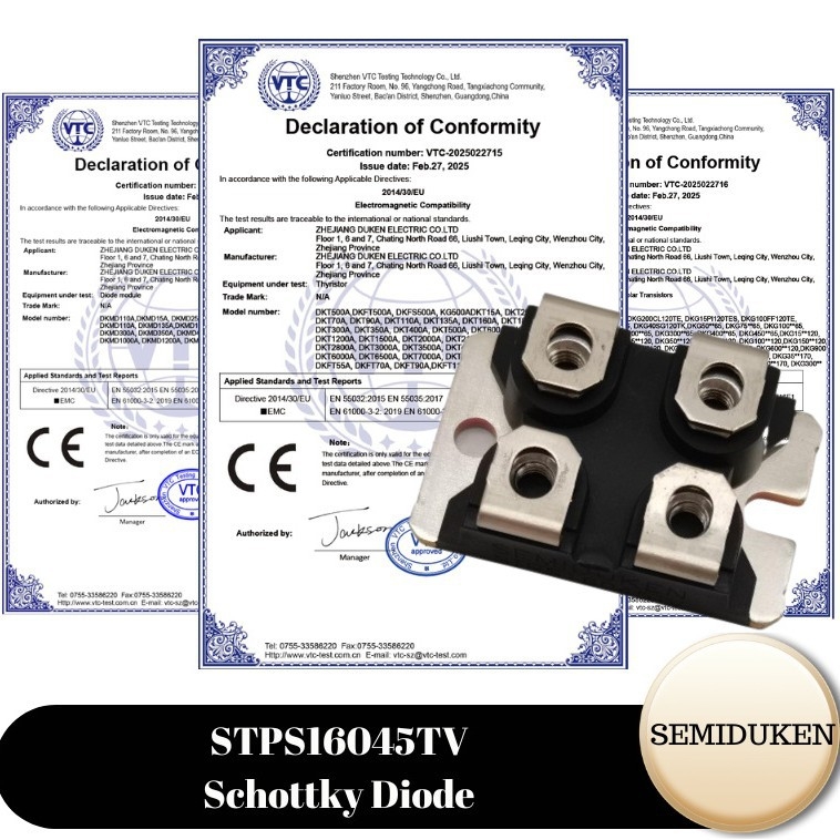 Schottky dioda STPS16045TV, SOT227 korpusas, Duquesne/SEMIDUKEN