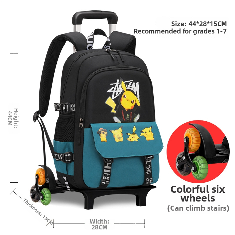 Pradinės mokyklos trolis kuprinė, unisex, šešių ratų kopimo laiptams, nuimamas rankenėlė, Oxford audinys, anime raštas, Xin zhuorun