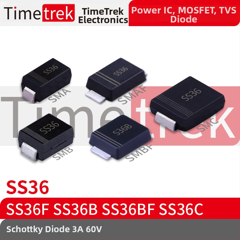Šotkio dioda SS36 serija (SS36, SS36F, SS36B, SS36BF, SS36C), 60V 3A, SMA paketas, RoHS