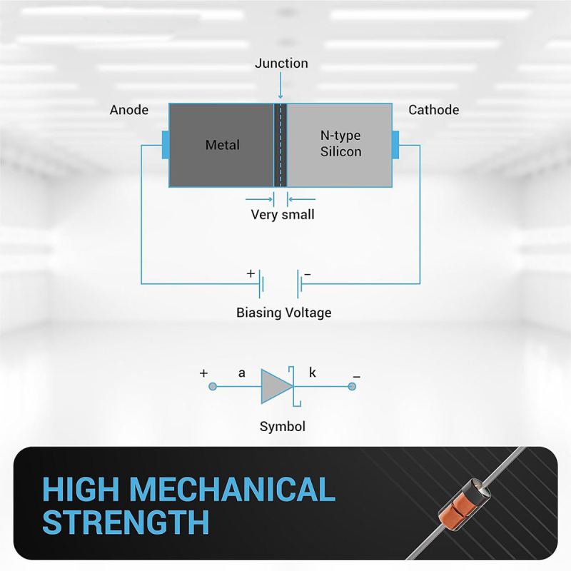 Šottky dioda 1N34A, 50 mA, 65 V, 50 vnt. elektrostatiniame maišelyje