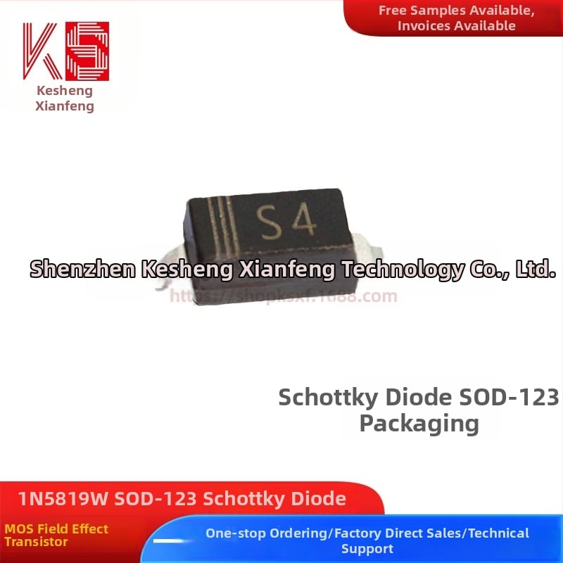 Šotkinė dioda 1N5819W, SOD-123 pakuotė, SMD, Silk Screen S4 ženklas