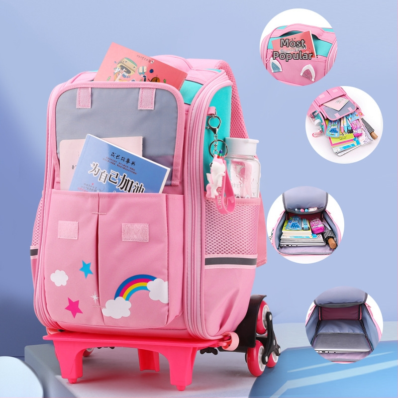 Rulluv koolikott, nailon, hingav, veekindel, kulumise vastane, varastamise vastane, kõverad õlarihmad, ühesuunalised rattad