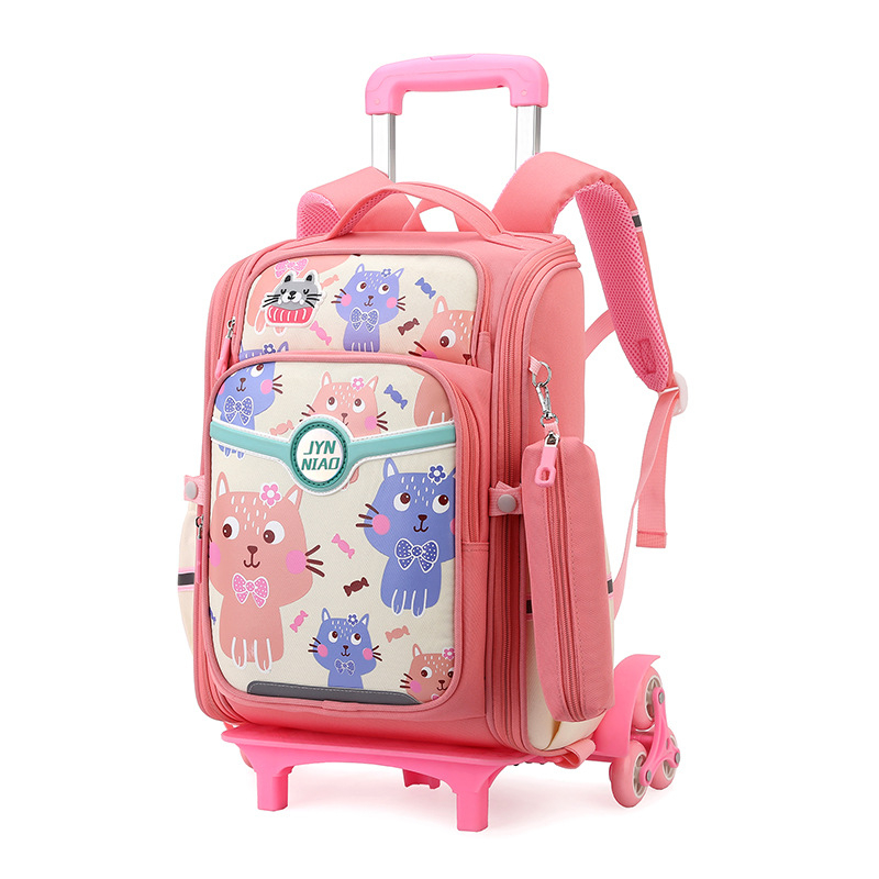 Pradinės mokyklos lagaminas su ratukais – lengvas, nailonas, atsparus vandeniui, vienakrypčiai ratukai, mažina apkrovą