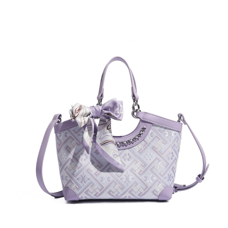 GULIVE PU rankinė per petį su Zhuang Brocade Jacquard raštu, etninio stiliaus, užtrauktukas, kriauklės formos krepšys