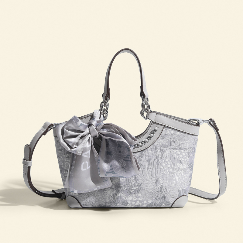 GULIVE PU rankinė per petį su Zhuang Brocade Jacquard raštu, etninio stiliaus, užtrauktukas, kriauklės formos krepšys