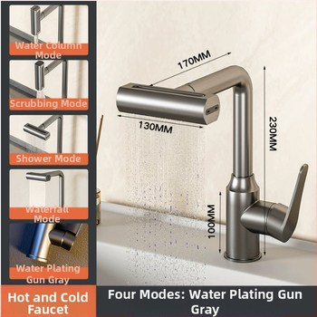 Voolava efektiiga valamukraan, roostevabast terasest, segamiskraan, lauaplaadi paigaldus, keramik ventiili disk, 0–90°C