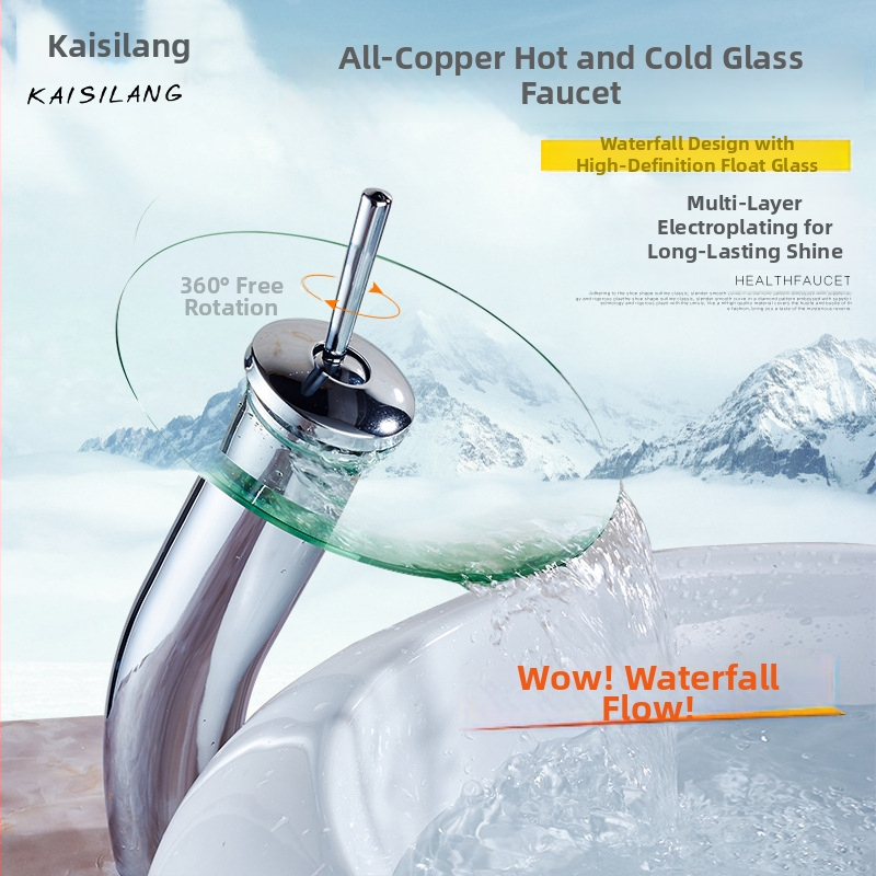 Vask-klaasist vannitoakraan krioklilaadse, ühe avaga segisti, mudel KSL-1010, 0–85°C, 1–10 bar, keramikakassett