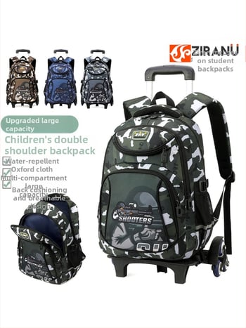 Rulėnė mokyklinė kuprinė berniukams, pradinėms klasėms, Oxford audinys, dryžuotas raštas, modelis 5160#, naštos lengvinimas, atspari vandeniui, atspari dėvėjimuisi, vienpusiai ratukai