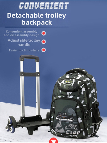 Rulėnė mokyklinė kuprinė berniukams, pradinėms klasėms, Oxford audinys, dryžuotas raštas, modelis 5160#, naštos lengvinimas, atspari vandeniui, atspari dėvėjimuisi, vienpusiai ratukai