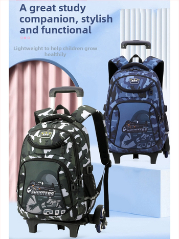 Rulėnė mokyklinė kuprinė berniukams, pradinėms klasėms, Oxford audinys, dryžuotas raštas, modelis 5160#, naštos lengvinimas, atspari vandeniui, atspari dėvėjimuisi, vienpusiai ratukai