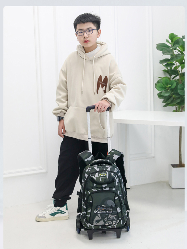 Rulėnė mokyklinė kuprinė berniukams, pradinėms klasėms, Oxford audinys, dryžuotas raštas, modelis 5160#, naštos lengvinimas, atspari vandeniui, atspari dėvėjimuisi, vienpusiai ratukai