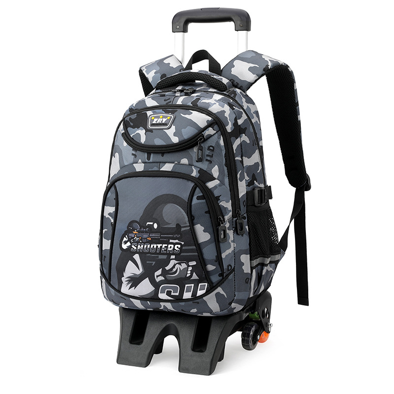 Rulėnė mokyklinė kuprinė berniukams, pradinėms klasėms, Oxford audinys, dryžuotas raštas, modelis 5160#, naštos lengvinimas, atspari vandeniui, atspari dėvėjimuisi, vienpusiai ratukai