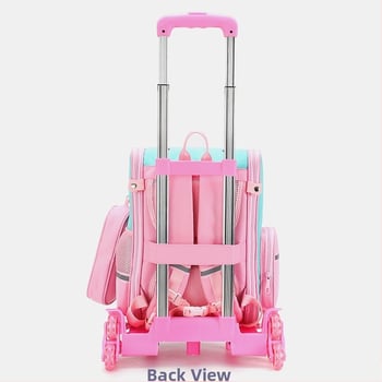 Trolinė mokyklos kuprinė mergaitei, pradinė mokykla, poliesteris, apkrovos mažinimas, vienos krypties ratai