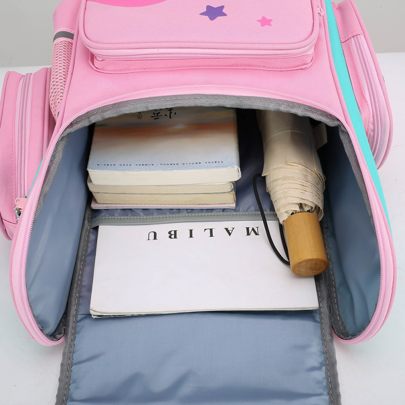 Trolinė mokyklos kuprinė mergaitei, pradinė mokykla, poliesteris, apkrovos mažinimas, vienos krypties ratai