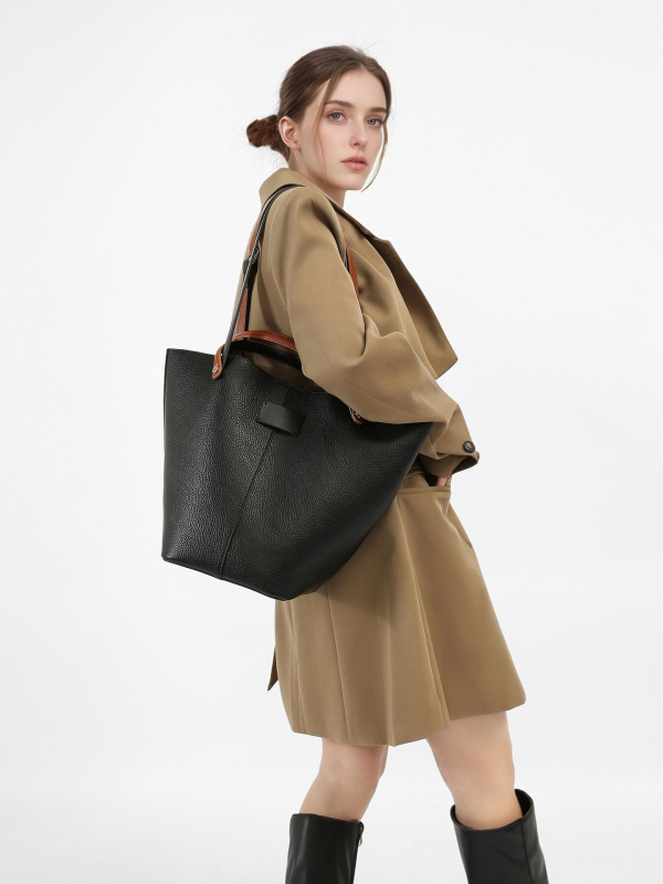 Lychee rašto retro tote krepšys, PU oda, horizontali kvadrato formos, užtrauktuko uždarymas, vidinis užtrauktuko kišenė