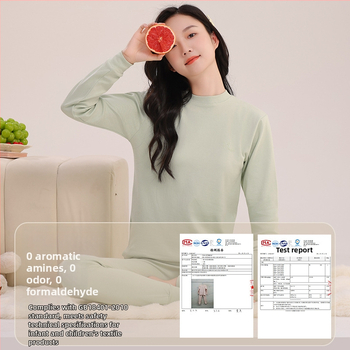 Mergaitėms skirtas medvilninis terminis pižamos komplektas – apvalios kaklo viršūnė ir kelnės, nuo 8 metų, 100% medvilnė, išlaiko šilumą