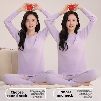 Mergaitėms skirtas medvilninis terminis pižamos komplektas – apvalios kaklo viršūnė ir kelnės, nuo 8 metų, 100% medvilnė, išlaiko šilumą