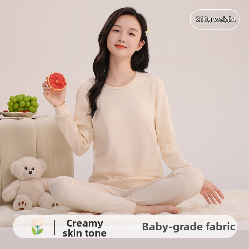 Mergaitėms skirtas medvilninis terminis pižamos komplektas – apvalios kaklo viršūnė ir kelnės, nuo 8 metų, 100% medvilnė, išlaiko šilumą