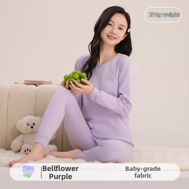 Mergaitėms skirtas medvilninis terminis pižamos komplektas – apvalios kaklo viršūnė ir kelnės, nuo 8 metų, 100% medvilnė, išlaiko šilumą