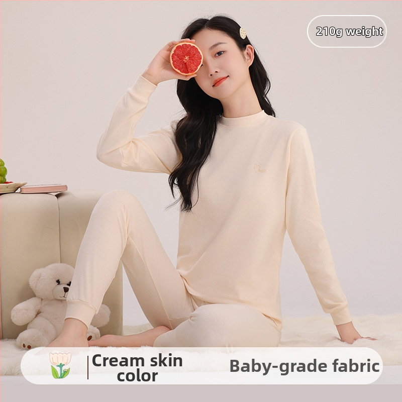 Mergaitėms skirtas medvilninis terminis pižamos komplektas – apvalios kaklo viršūnė ir kelnės, nuo 8 metų, 100% medvilnė, išlaiko šilumą