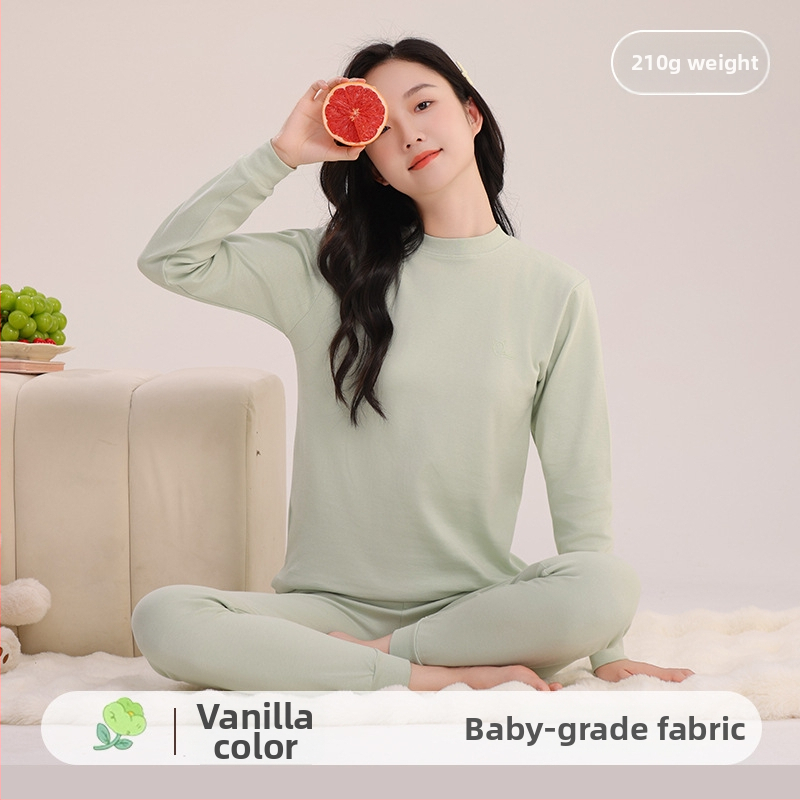 Mergaitėms skirtas medvilninis terminis pižamos komplektas – apvalios kaklo viršūnė ir kelnės, nuo 8 metų, 100% medvilnė, išlaiko šilumą