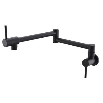 Стенно монтиран сгъваем кран за кухненска мивка с телескопичен въртящ се носик, неръждаема стомана, вход 1/2 инча, медно клапанно ядро, матова повърхност