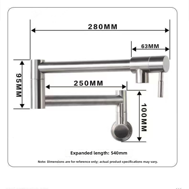 Стенно монтиран сгъваем кран за кухненска мивка с телескопичен въртящ се носик, неръждаема стомана, вход 1/2 инча, медно клапанно ядро, матова повърхност