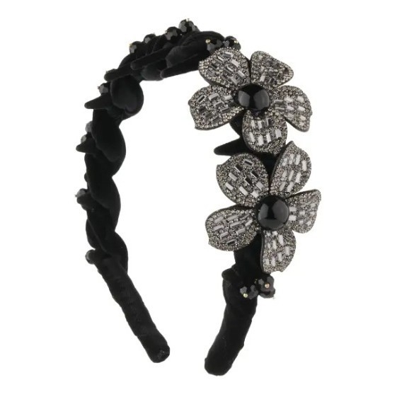 Диадема за глава с цветя и пеперуда от кристали, ръчна изработка, луксозен стил, неплъзгаща се, за дами