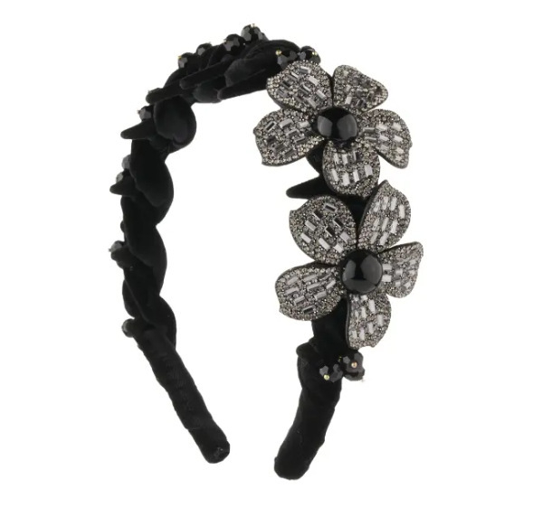 Диадема за глава с цветя и пеперуда от кристали, ръчна изработка, луксозен стил, неплъзгаща се, за дами